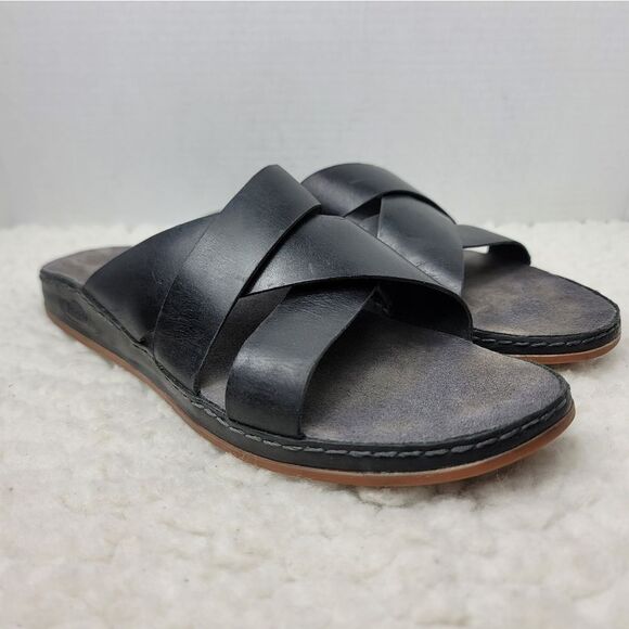 Chaco WayfarerWomens Slide Sandals Size 10 Cossover Black Leather Open Toe Shoes - Picture 1 of 9